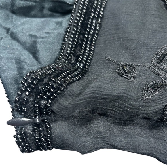Emma Black Silk Beaded Cami Top • Black Floral Embellished Tank • Size 14 - Picture 4 of 8